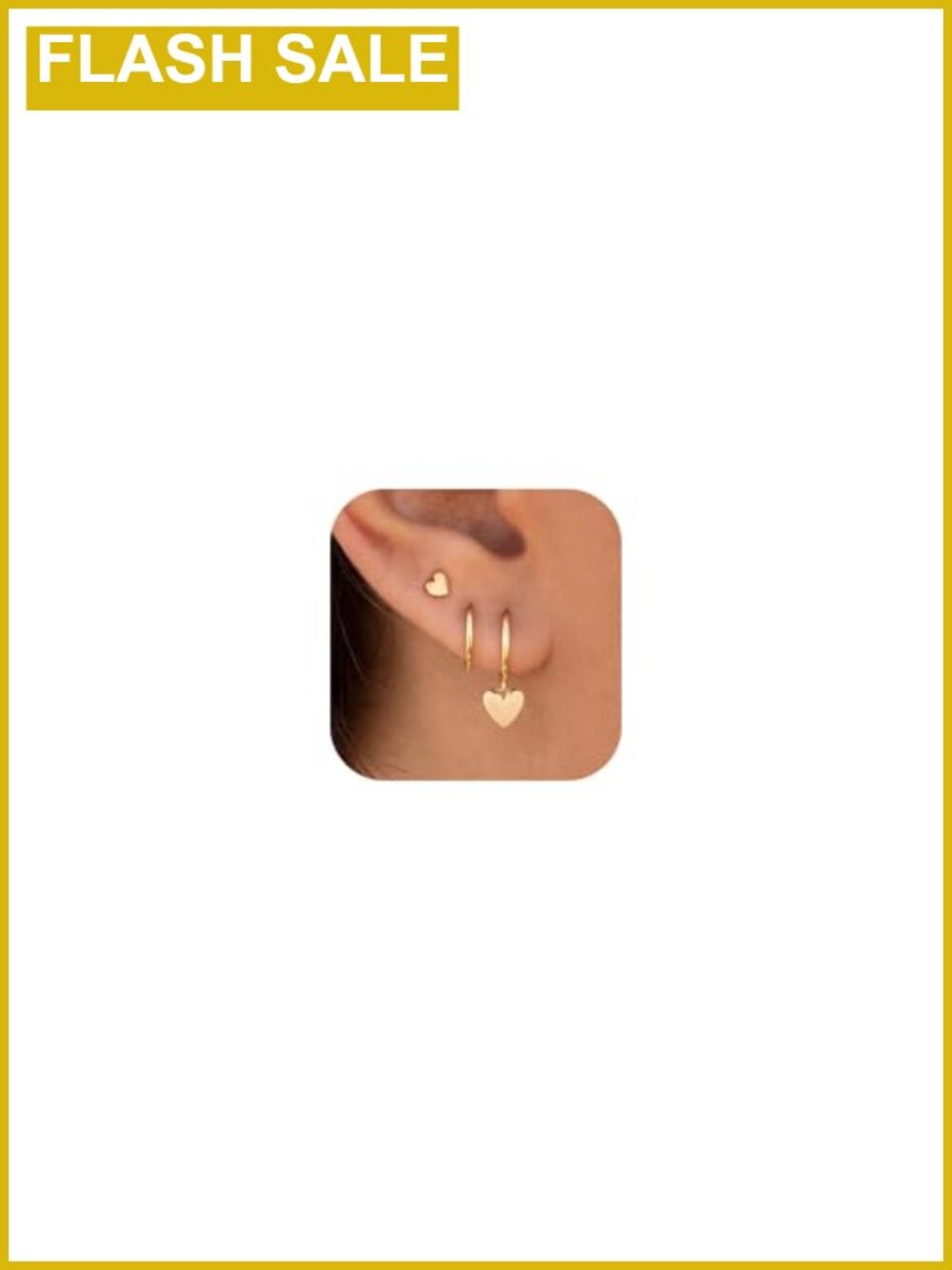 Gold Plated Heart Earring Set, 3 Pairs, Stackable Studs & Drops for Women